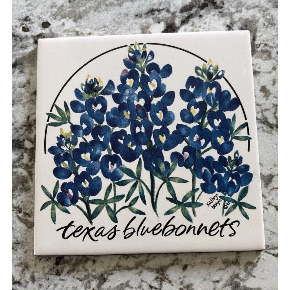 Vtg 1995 Kathryn Designs TEXAS BLUEBONNETS Ceramic Tile TRIVET
